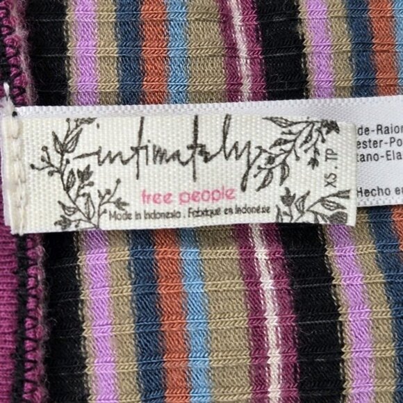 Free People Long Sleeved Body Suit Ribbed Y2k Striped Shirt Size XS Colorful - Picture 6 of 11